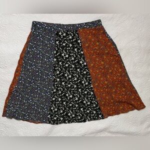 Natural Life Skirt Black Blue Orange Floral Cottagecore Patchwork Boho Medium